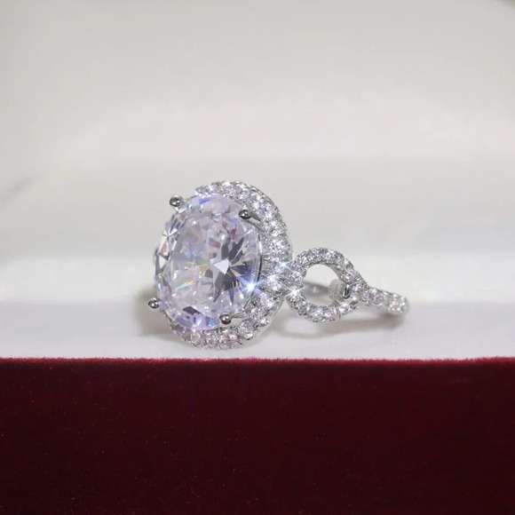 💥Beautiful Hollow Oval Pure Zircon Cubic Carved Macro Pave Silver Rings, K812 - Picture 3 of 6